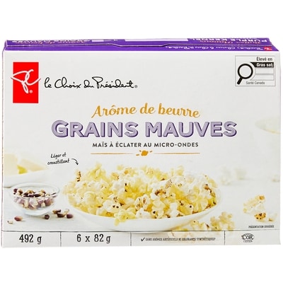 le Choix du Président Maïs à grains mauves à éclater au micro-ondes, arôme de beurre 493 g, 0,91 $/100g