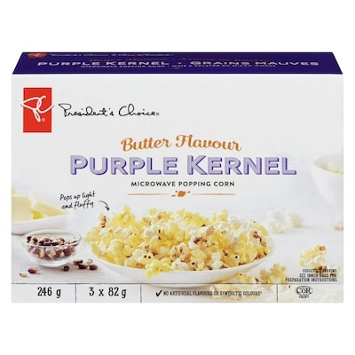 President's Choice Butter Flavour Purple Kernel Microwave Popcorn 247 g, $1.42/100g