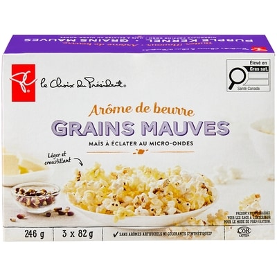 le Choix du Président Maïs à grains mauves à éclater au micro-ondes à arôme de beurre 247 g, 1,41 $/100g