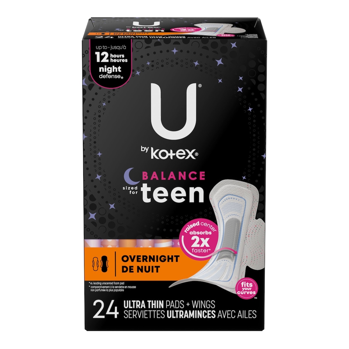 U by Kotex Balance Sized for Teens Ultra Thin Overnight Pads with Wings, 24 Count 24 ea, $0.42/1ea