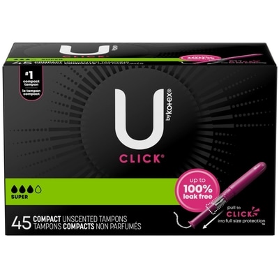 U by Kotex Tampons compacts Click, super, non parfumés, 45 unités 45 ea, 0,29 $/1ch