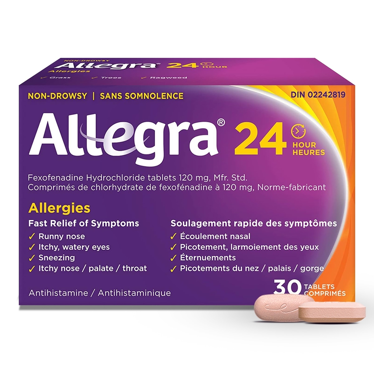 Allegra 24 Hour Allergy Medication, Fexofenadine Hydrochloride 120 mg 30 ea, $0.87/1ea