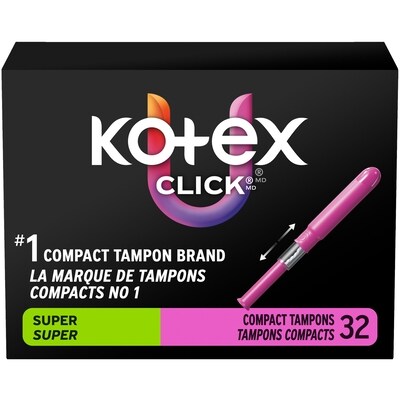 U by Kotex Tampons compacts Click, super, non parfumés, 32 tampons 32 ea, 0,33 $/1ch