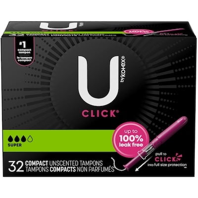 U by Kotex Tampons compacts Click, super, non parfumés, 32 unités 32 ea, 0,37 $/1ch