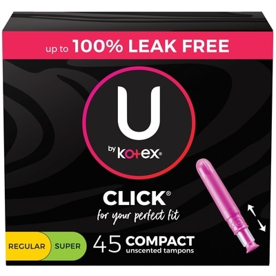 U by Kotex Click Compact Multipack Tampons, Regular/Super, Unscented, 45 Count 45 ea, $0.29/1ea