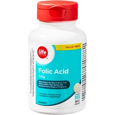 Life Brand Folic Acid 1 mg 365 Tablets Value Pack 365 ea, $0.03/1ea