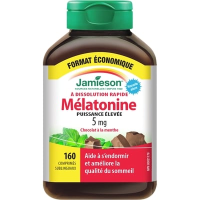 Jamieson Mélatonine 5 mg Comprimés à dissolution rapide - Chocolat à la menthe, 160 count 160 ea, 0,11 $/1ch