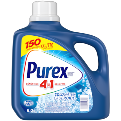 Purex détergent à lessive liquide concentré, eau froide, 150 brassée 6 l, 0,35 $/100ml