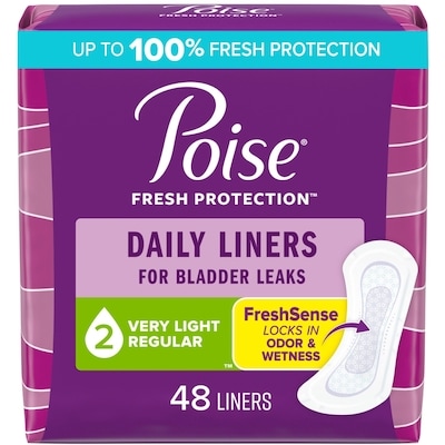 Poise Daily Incontinence Panty Liners, 2 Drop Very Light Absorbency, Regular, 48 Count of Pantiliners 48 ea, $0.19/1ea