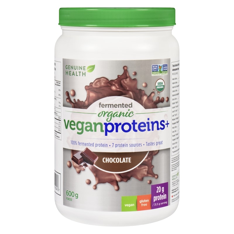 Fermented Organic Vegan Proteins+, Natural Chocolate Protein Powder