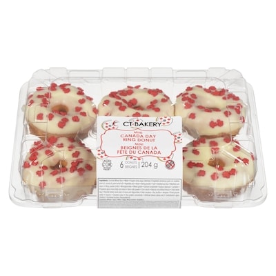 null Canada Day Ring Donut with White Coating and Red Maple Leaf Candy Sprinkles 204 g, $2.94/100g