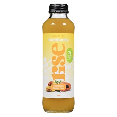 Rise Kombucha Mango & Papaya 414 ml, $1.21/100ml