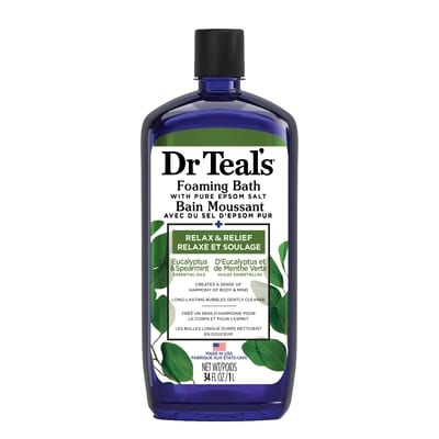 Dr. Teal’s Bain Moussant avec du Sel D'Epsom Pur, Soulage D'Eucalyptus et de Menthe Verte 1000 ml, 1,12 $/100ml