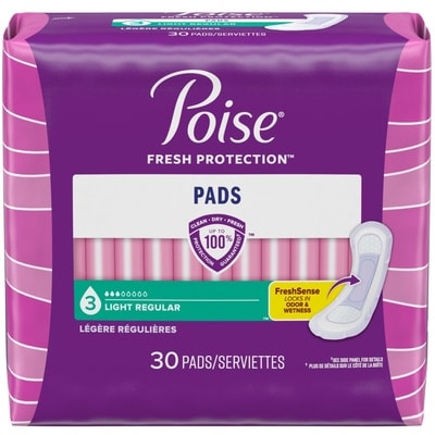 Poise Serviettes pour incontinence Poise, absorption légère, ordinaires, emballage de 30 30 ea, 0,30 $/1ch