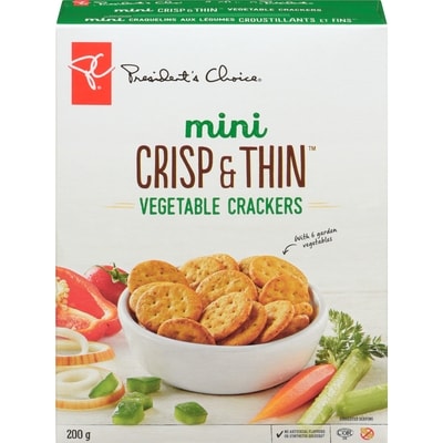 President's Choice Mini Crisp & Thin Vegetable Crackers 200 g, $1.65/100g