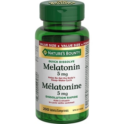 Nature’s Bounty Mélatonine, disso. rap., 5 mg, comprimés 200 ea, 0,10 $/1ch