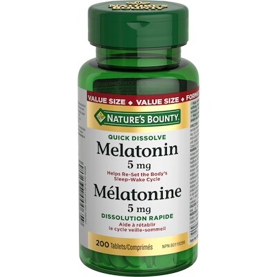 Nature’s Bounty Mélatonine, dissolution rapide, 5 mg 200 ea, 0,11 $/1ch
