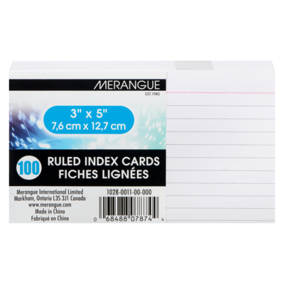 Merangue Ruled Index Cards 1 ea, $2.00/1ea