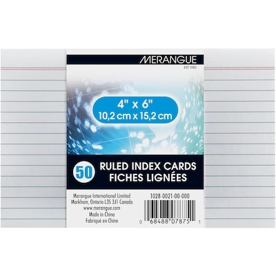 Merangue Index Cards, 50 pack, 4” x 6” 50x1.0 ea, $0.04/1ea