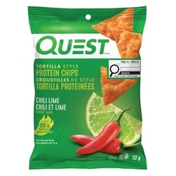 Quest croustilles de style tortilla protéinées – Saveur chili et lime 32 g, 14,97 $/100g