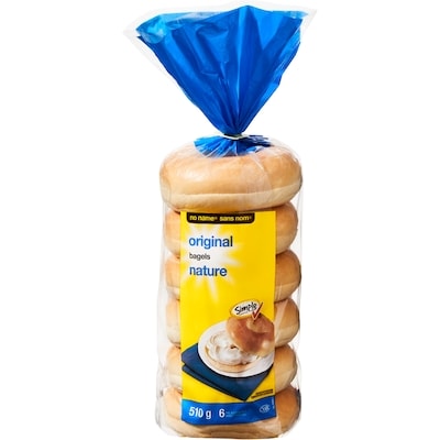 No Name Bagel Plain, 6 Pack 510 g, $0.49/100g