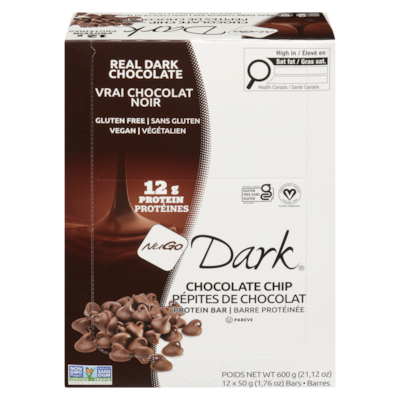 NuGo Dark barre pépites de chocolat (caisse) 12x50.0 g, 5,50 $/100g
