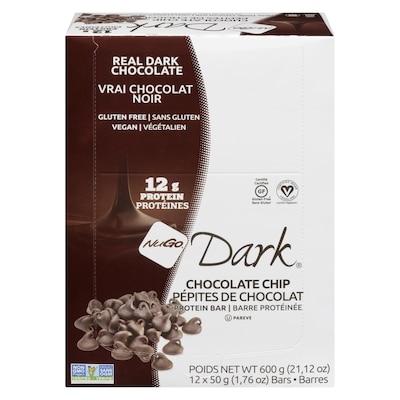 NuGo Dark barre pépites de chocolat (caisse) 12x50.0 g, 5,50 $/100g