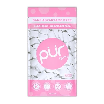 Pur Gum Gomme à Mâcher Sans Aspartame au Goût Naturel de Gomme Balloune 77 g, 6,87 $/100g