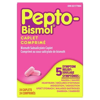 Pepto Bismol Comprimé soulage : nausée/brûlures d’estomac/indigestion/malaises gastriques/diarrhée 24u 24 ea, 0,48 $/1ch