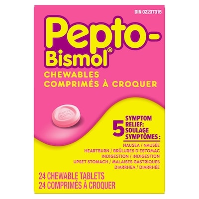 Pepto Bismol Bismol à croquer | Soulagement de 5 symptômes affectant l’estomac | Force régulière | Saveur Originale | 24 comprimés à croquer 24 ea, 0,48 $/1ch