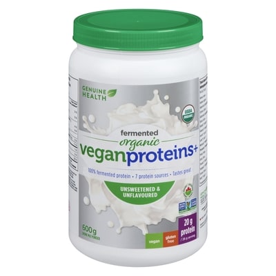 Genuine Health Fermented Organic Vegan Proteins+ Powder Unsweetened & Unflavoured 600 g, $8.33/100g