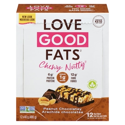 LoveGoodFats Chewy-Nutty Peanut Chocolatey (caisse) 12x40.0 g, 7,50 $/100g