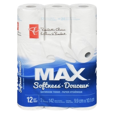 President's Choice Max Soft Toilet Paper, 12 Double Rolls = 24 Single Rolls 12 ea, $0.63/1ea