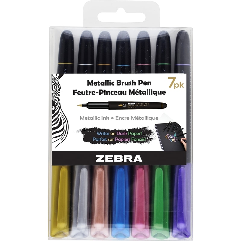Metallic Brush Pens, Metallic Ink, assorted colours, 7 pack