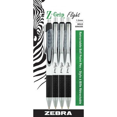 Zebra Z-Grip Flight Retractable Ball Point Pens, black, bold, 1.2 mm, 4 pack 1 ea, $4.00/1ea