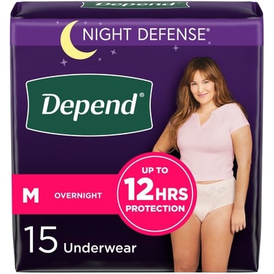 Depends Night Defense Adult Incontinence Underwear for Women, Disposable, Overnight, Medium, Blush, 15 Count (Packaging May Vary) 15 ea, $1.47/1ea