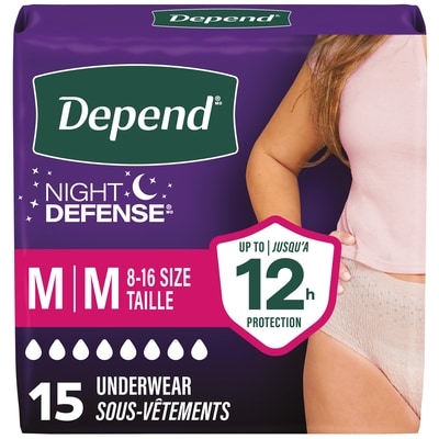 Depend Sous-vêtements d’incontinence et fuites urinaires post-partum pour femmes adultes Night Defense pour femmes, jetables, de nuit, taille moyenne, roses, 15 unités 15 ea, 1,33 $/1ch