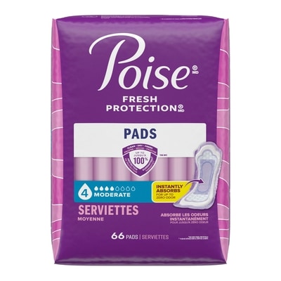 Poise Serviettes pour incontinence postpartum Poise, absorption moyenne, longueur ordinaire, 66 serviettes 66 ea, 0,27 $/1ch