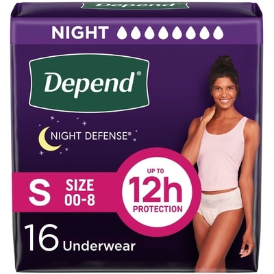 Depends Night Defense Adult Incontinence Underwear for Women, Disposable, Overnight, Small, Blush, 16 Count (Packaging May Vary) 16 ea, $1.37/1ea