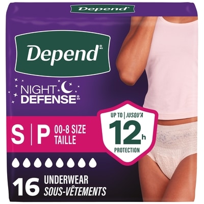 Depend Sous-vêtements d’incontinence et fuites urinaires post-partum pour femmes adultes Night Defense pour femmes, jetables, de nuit, petits, roses, 16 unités 16 ea, 1,25 $/1ch