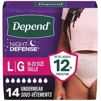 Depends Night Defense Adult Incontinence & Postpartum Bladder Leak Underwear for Women, Disposable, Overnight, Large, Blush, 14 Count 14 ea, $1.36/1ea