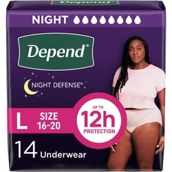 Night Defense Adult Incontinence Underwear for Women, Disposable, Overnight, Large, Blush, 14 Count (Packaging May Vary)