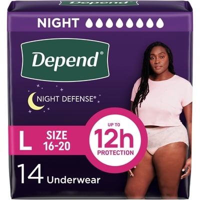 Depends Night Defense Adult Incontinence Underwear for Women, Disposable, Overnight, Large, Blush, 14 Count (Packaging May Vary) 14 ea, $1.57/1ea