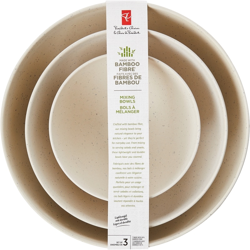 Made with bamboo fibre† mixing bowls