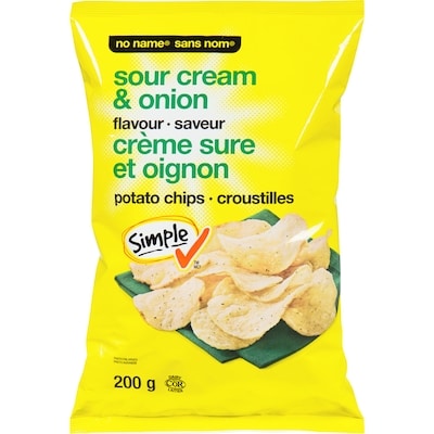 Sans Nom Croustilles, saveur crème sure et oignon 200 g, 1,00 $/100g