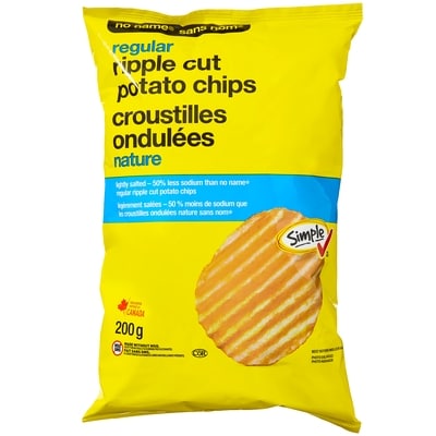 No Name Lightly Salted Regular Ripple Cut Potato Chips 200 g, $0.75/100g