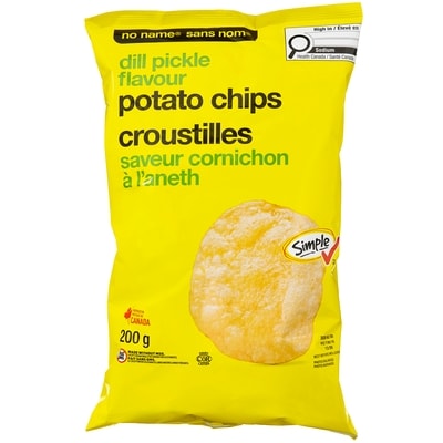 No Name Dill Pickle Flavour Potato Chips 200 g, $0.75/100g