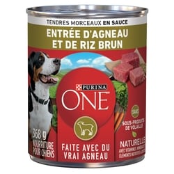 Purina ONE tendres morceaux nourriture humide pour chiens entrée d’agneau et riz brun 368 g, 0,81 $/100g