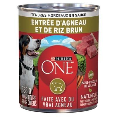 Purina ONE tendres morceaux nourriture humide pour chiens entrée d’agneau et riz brun 368 g, 0,81 $/100g