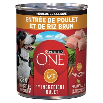 Purina ONE moulue classique nourriture humide pour chiens entrée de poulet et riz brun 368 g, 0,81 $/100g